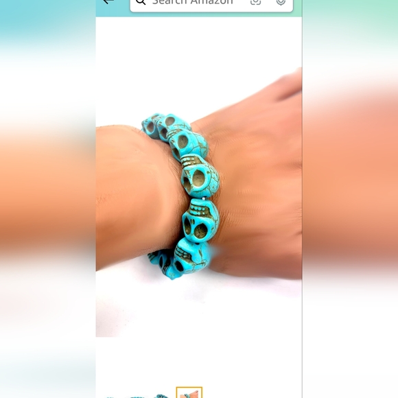 Synthetic Turquoise Skull Tibetan Prayer Bead Mala Bracelet for Men Women - Picture 4 of 5